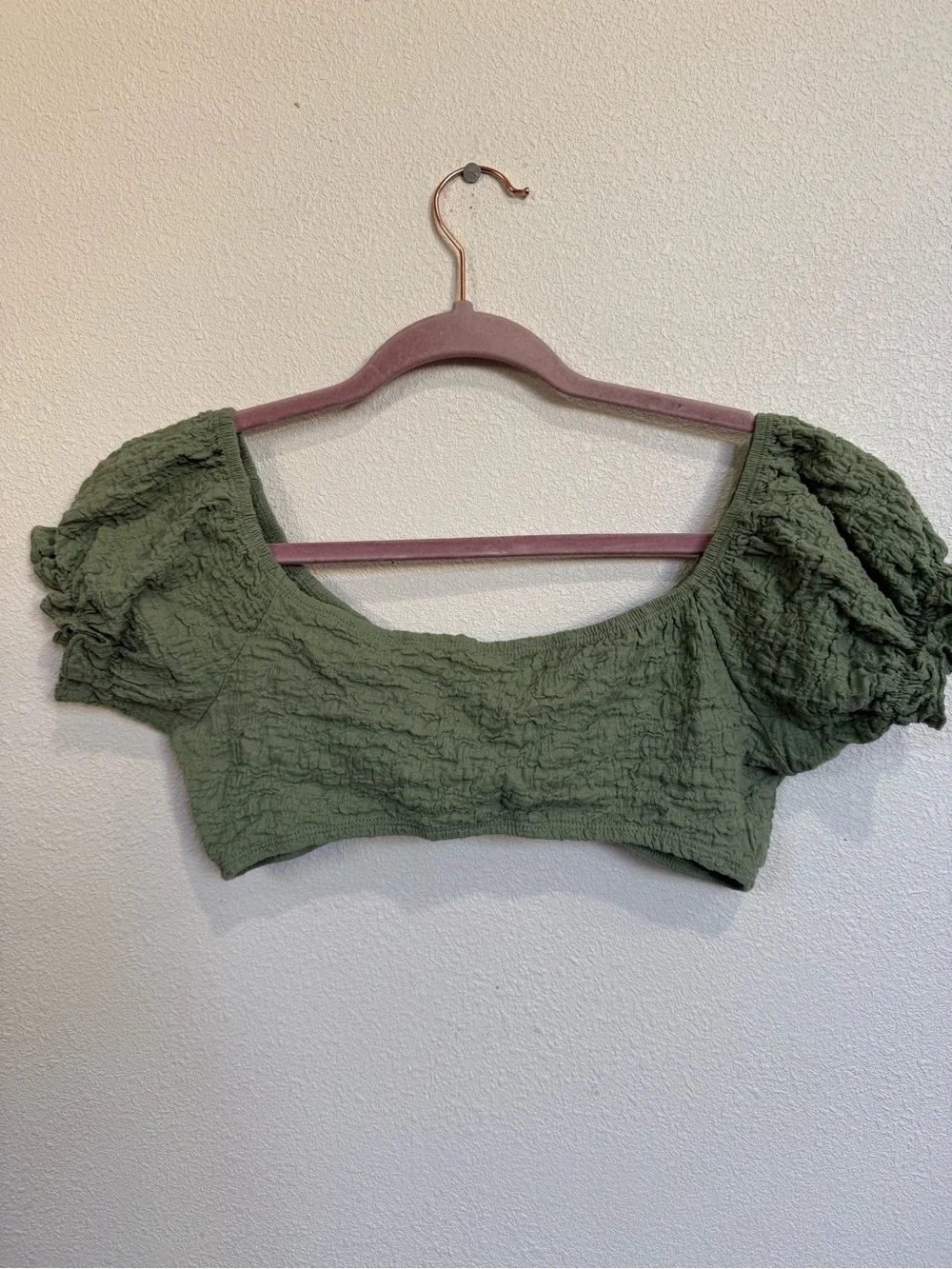 Sage Green Textured Two Piece Beach Set Wrap Skirt Puff Sleeve Top